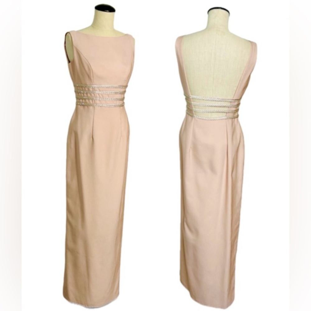 Watters and Watters Pink Formal Gown, Low Back, Rhinestone Back Straps, size 4